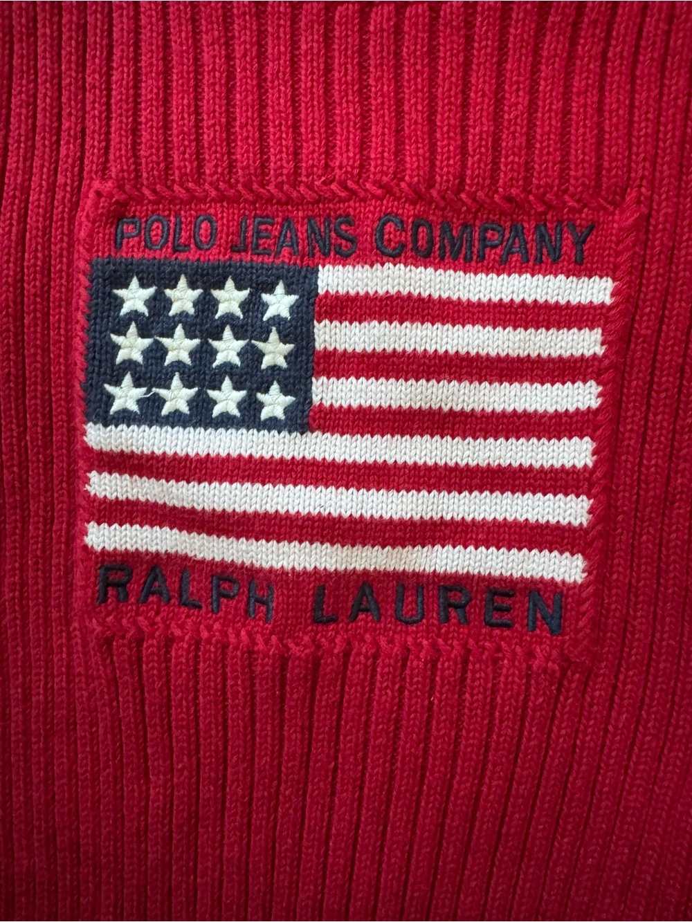 Polo Jeans Co Ralph Lauren Vintage Ribbed Knit Flag Sweater Size Medium Y2K 90s - Picture 3 of 4